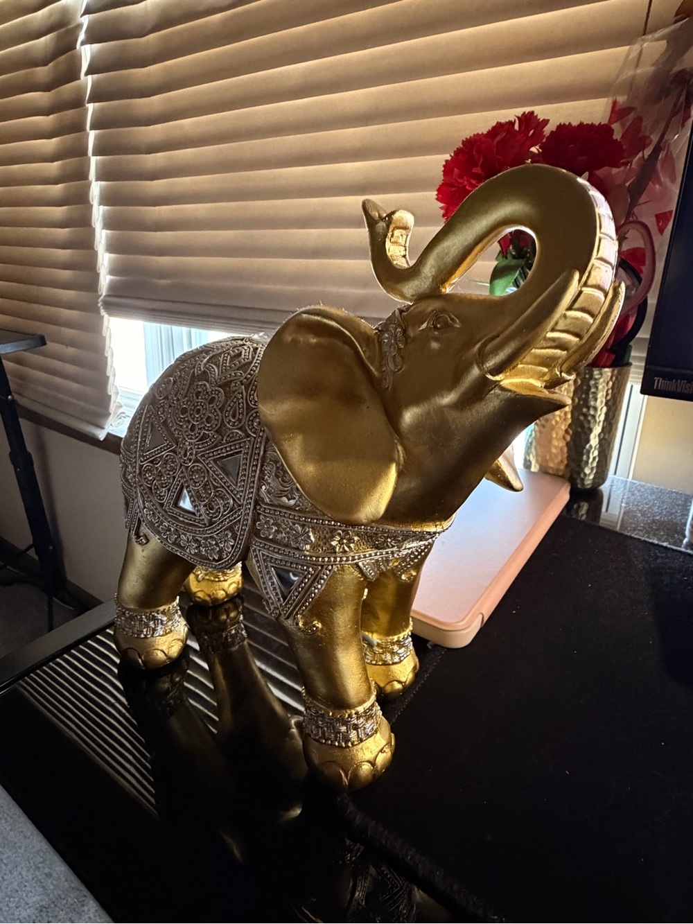Gold Decorative Elephant Figurine with Silver Embellishments